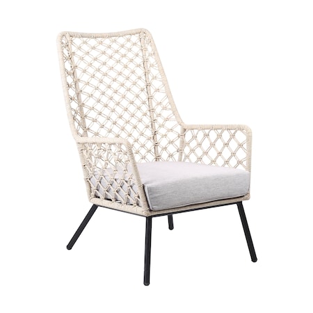 Armen Living Marco Indoor Outdoor Steel Lounge Chair with Natural Springs Rope and Gray Cushion LCMPCHNAT